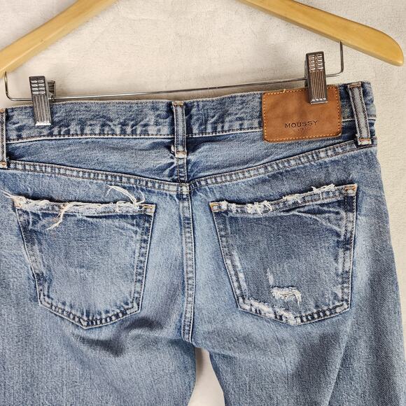 Moussy Vintage Maywood Tapered Jean Women 27 Blue Distressed Denim Button Fly - Picture 4 of 9